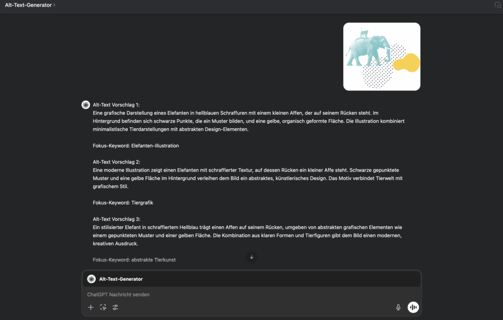 Chat GPT Alt-Text-Generator. Bild über einen alt Text anzeigen
