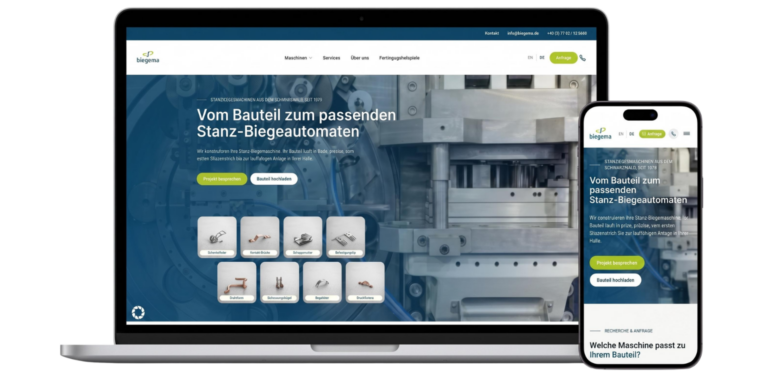 Vorschau der neuen Website eines Maschinenbauers in der Desktop Version sowie in der Mobile Version