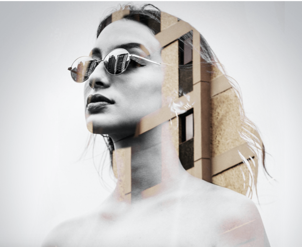 Porträt mit Sonnenbrille und architektonischer Doppelbelichtung – 2Image