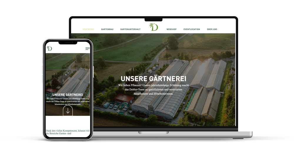 Website der Gärtnerei Dobler auf Laptop und Smartphone