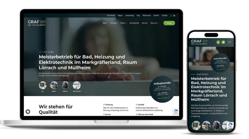 Website von Graf Bad, Heizung und Elektro auf Laptop und Smartphone