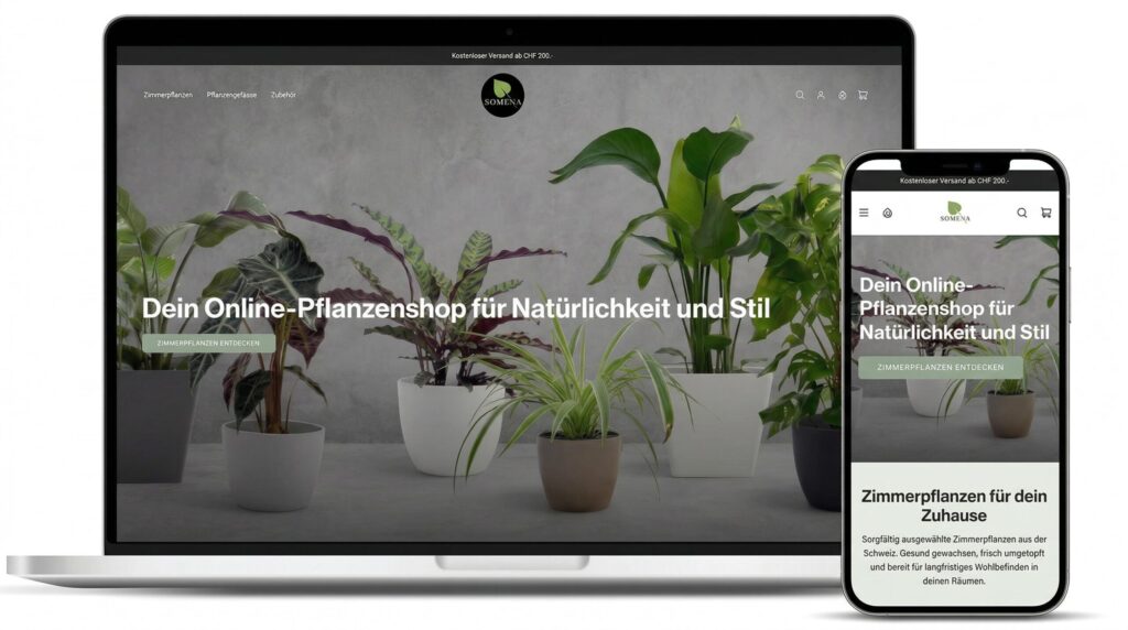 Somena-Pflanzenshop auf Laptop und Smartphone