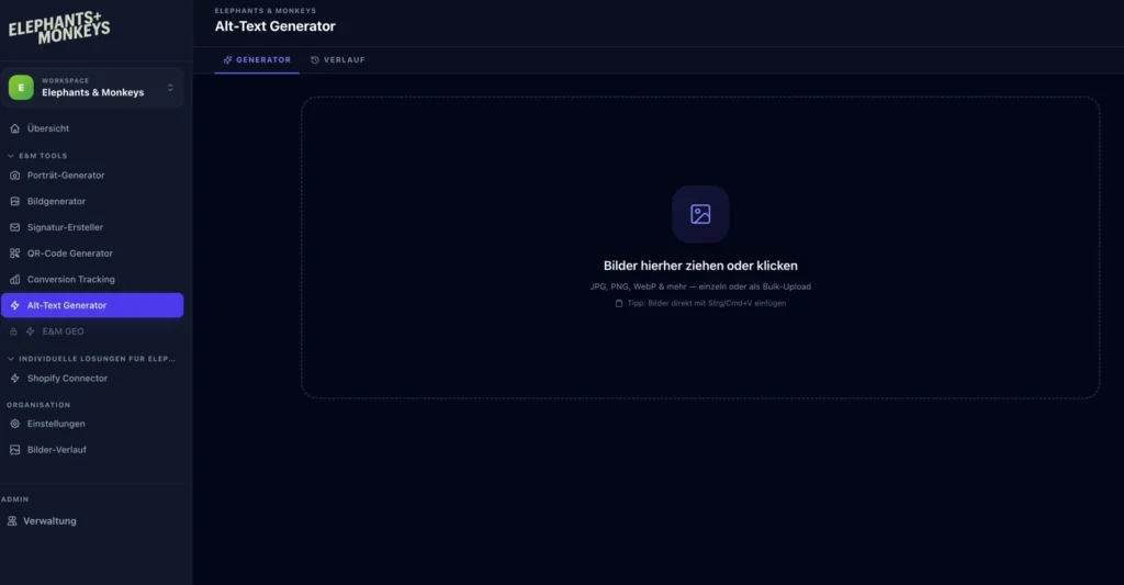 Alt-Text-Generator mit Bild- und Stapel-Upload