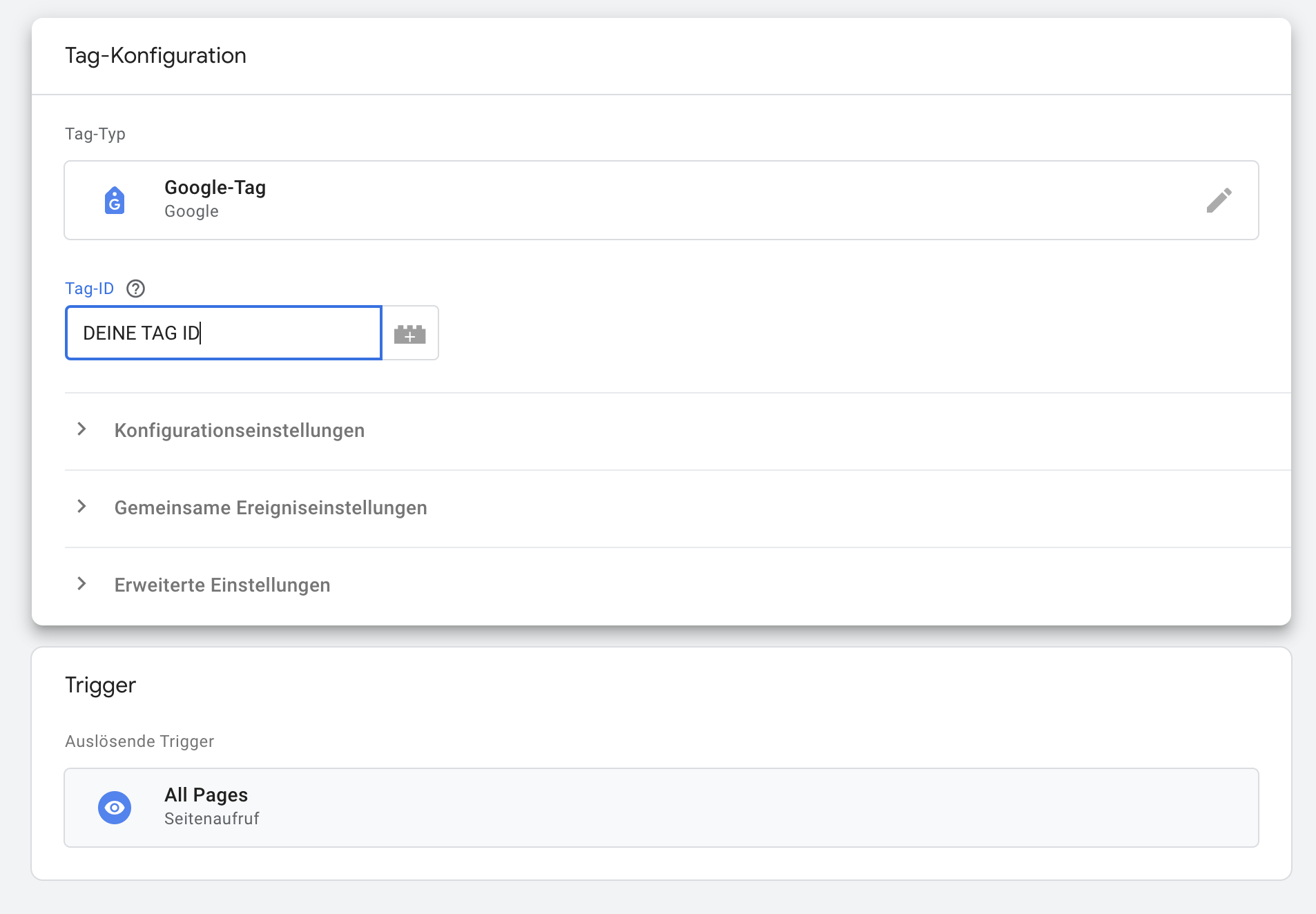 Tag-Konfiguration und Trigger im Google Tag Manager
