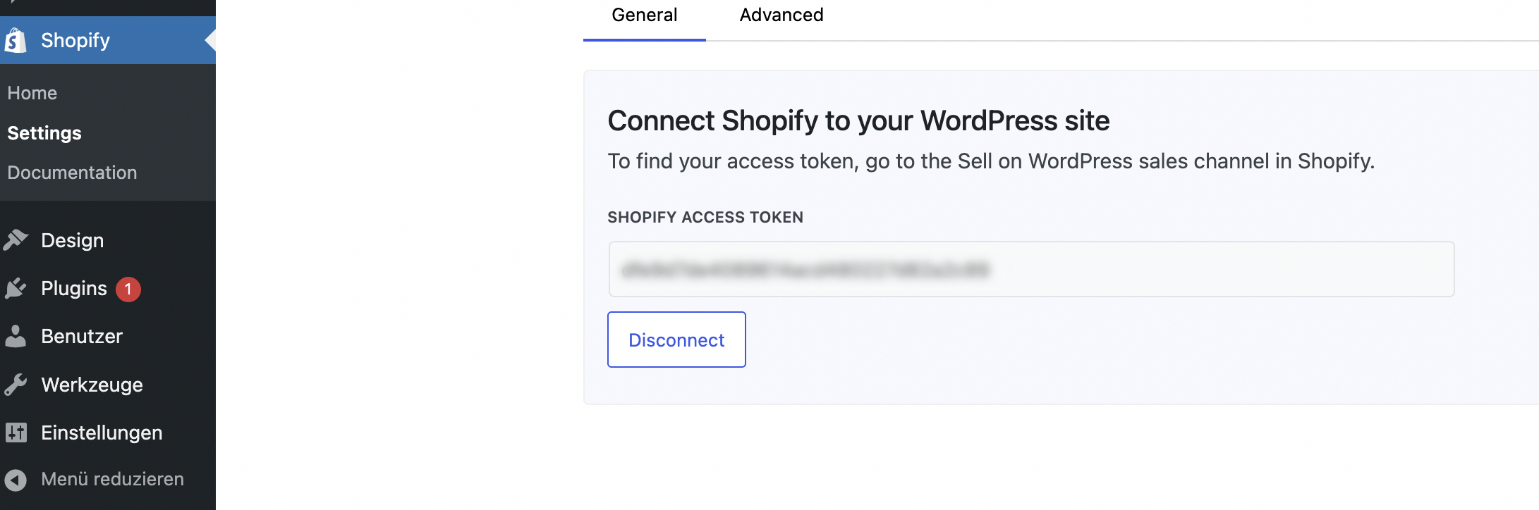 WordPress-Einstellungen zum Verbinden eines Shopify-Shops