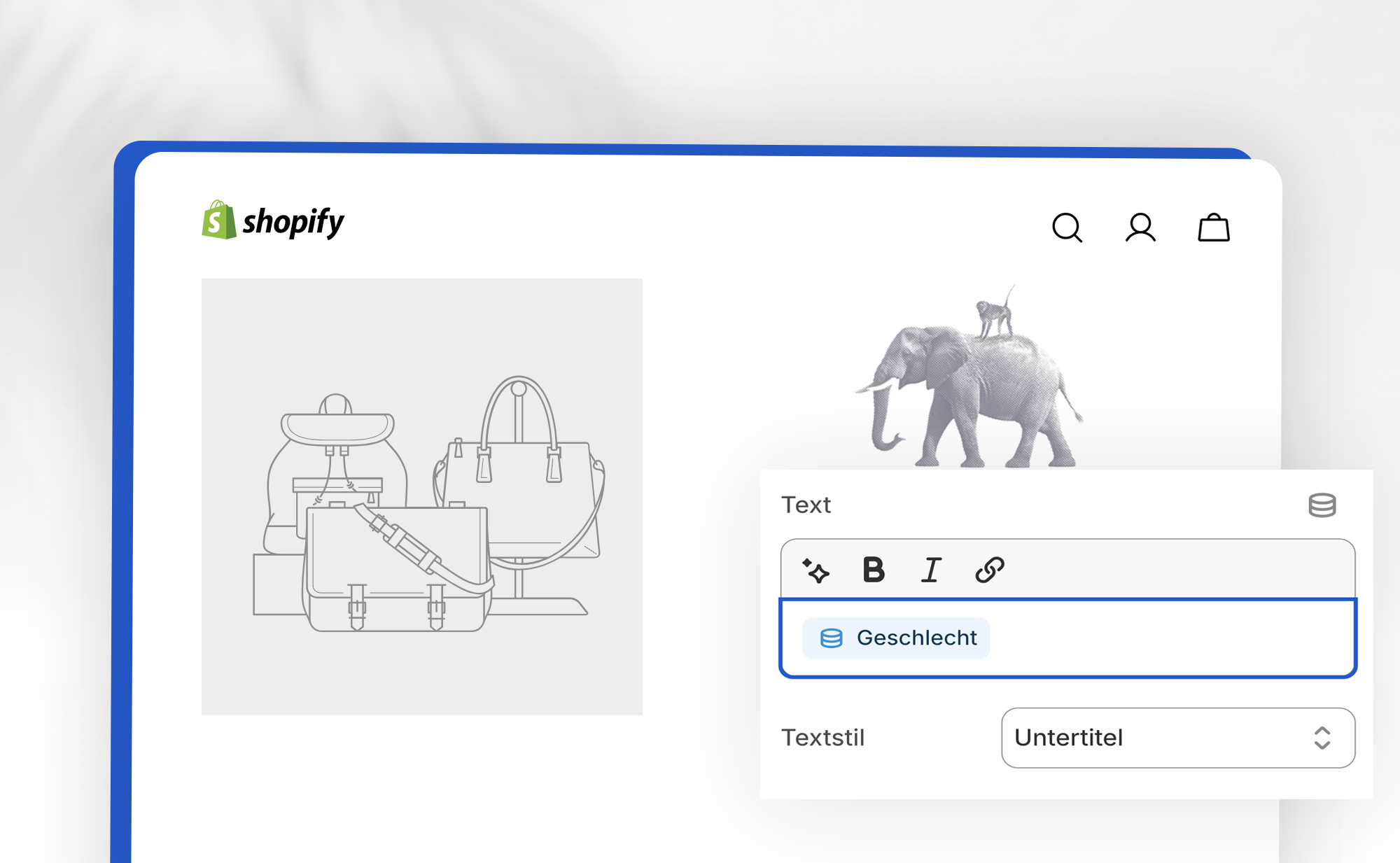 Beispiel, wie man SHopify Metafelder im Shop einbaut. Elephants & Monkeys ist die Shopify Partner Agentur in Basel die das als Beispiel zeigt
