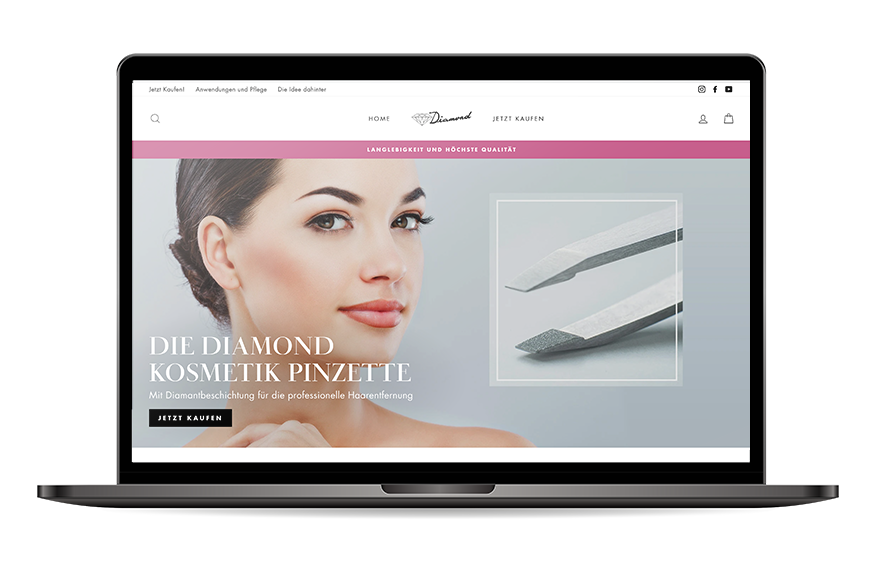 Pinzette-Diamond-Onlineshop auf einem Bildschirm