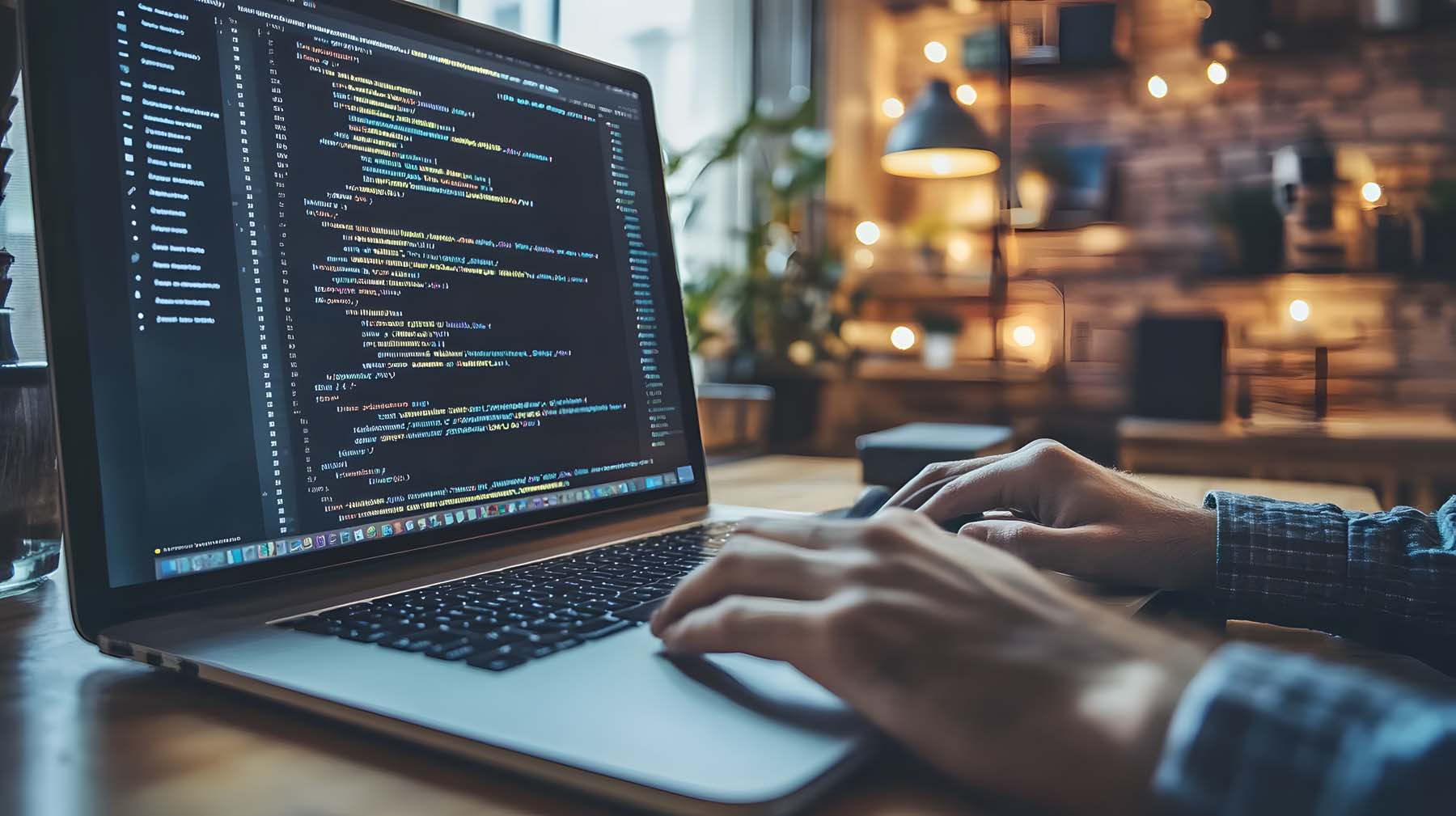 Person arbeitet an Website-Code auf einem Laptop