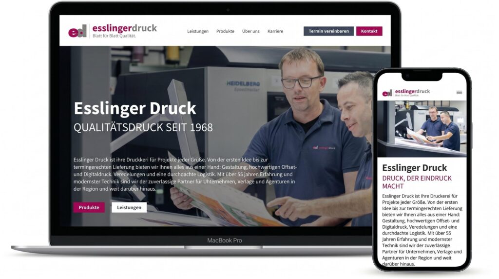 Website von Esslinger Druck auf Laptop und Smartphone